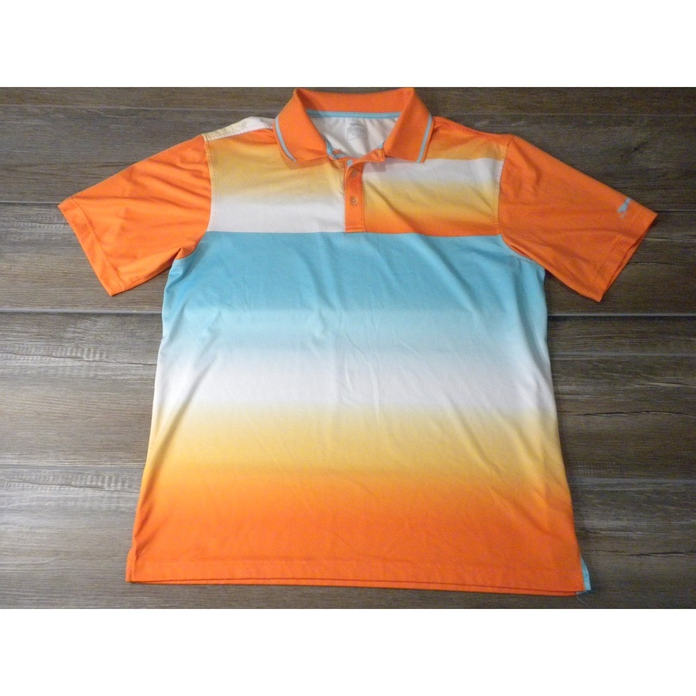 Slazenger Polo Shirt Mens L Orange Blue Ombre Madras Luxury Streetwear Golf Prep